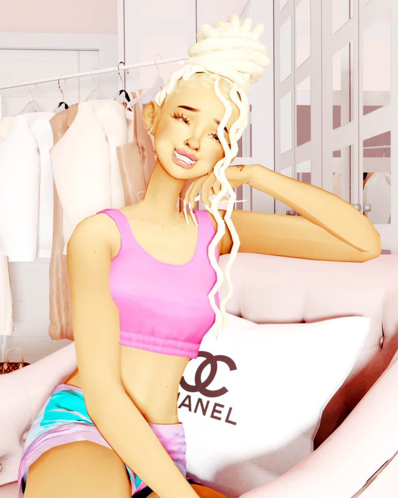 sims 4 cc finds pink top and blue shorts 