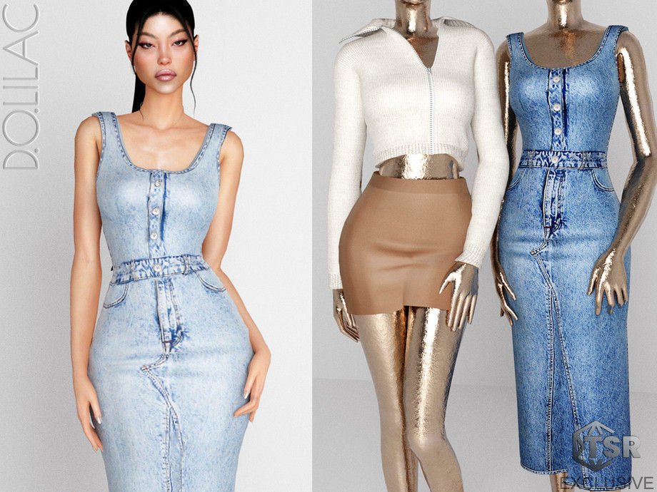 Denim Midi Dress DO0311 Sims 4 Dress CC