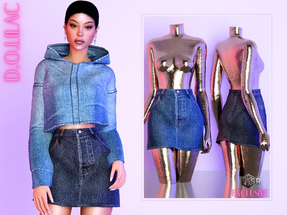 Denim Mini Skirt DO0503 Sims 4 Skirt CC