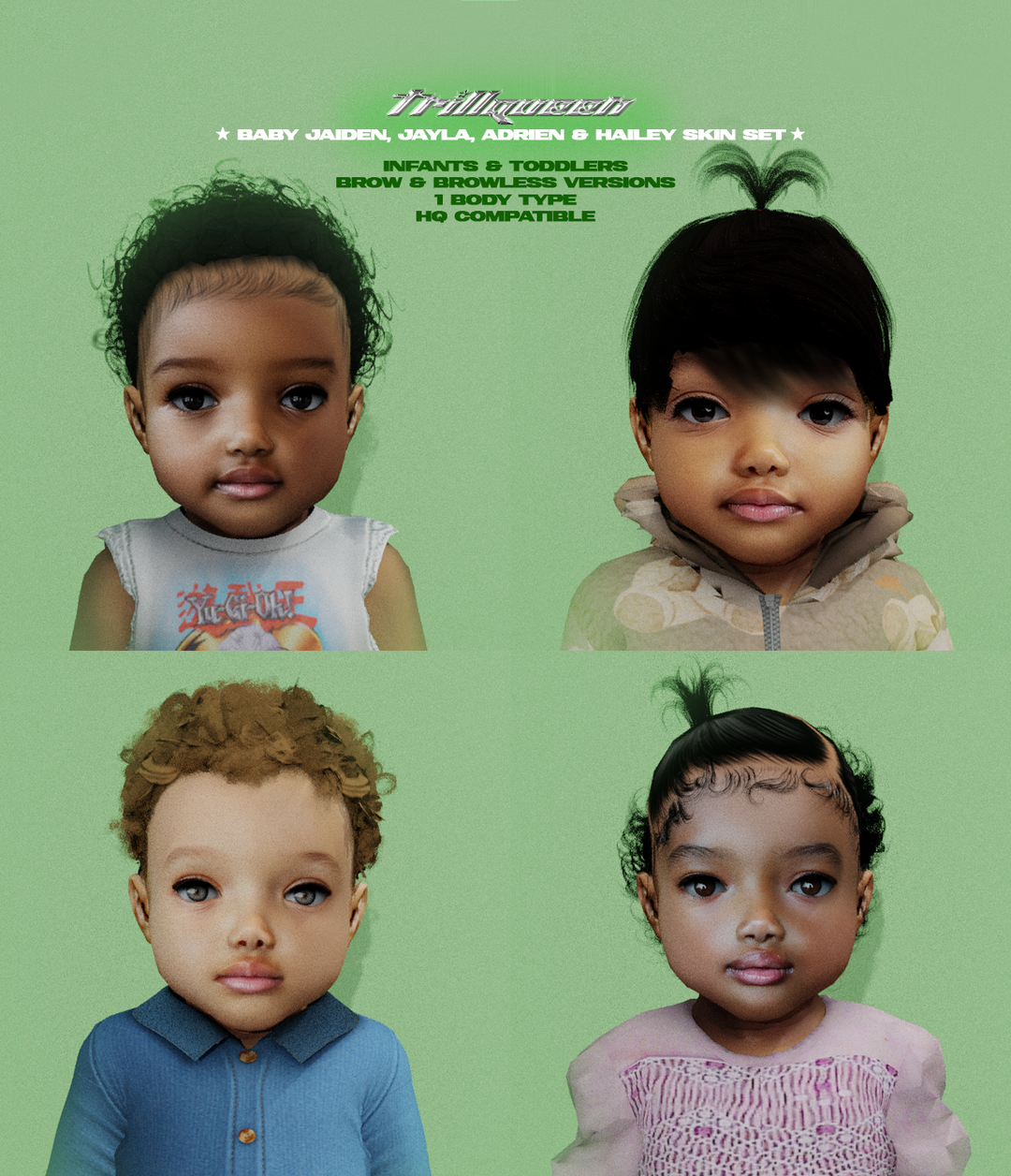 Baby Jaiden Jayla Adrien and Hailey Skin Set Sims 4 Infant Skin CC