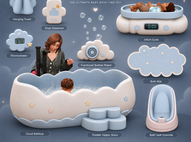 Cloud Baby Spa Sims 4 bath-time objects by Leo Sims