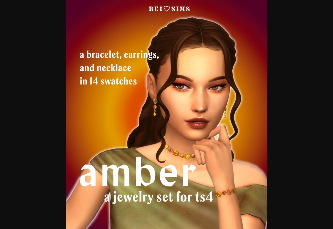 Sims 4 Amber jewelry set custom content by REI Sims