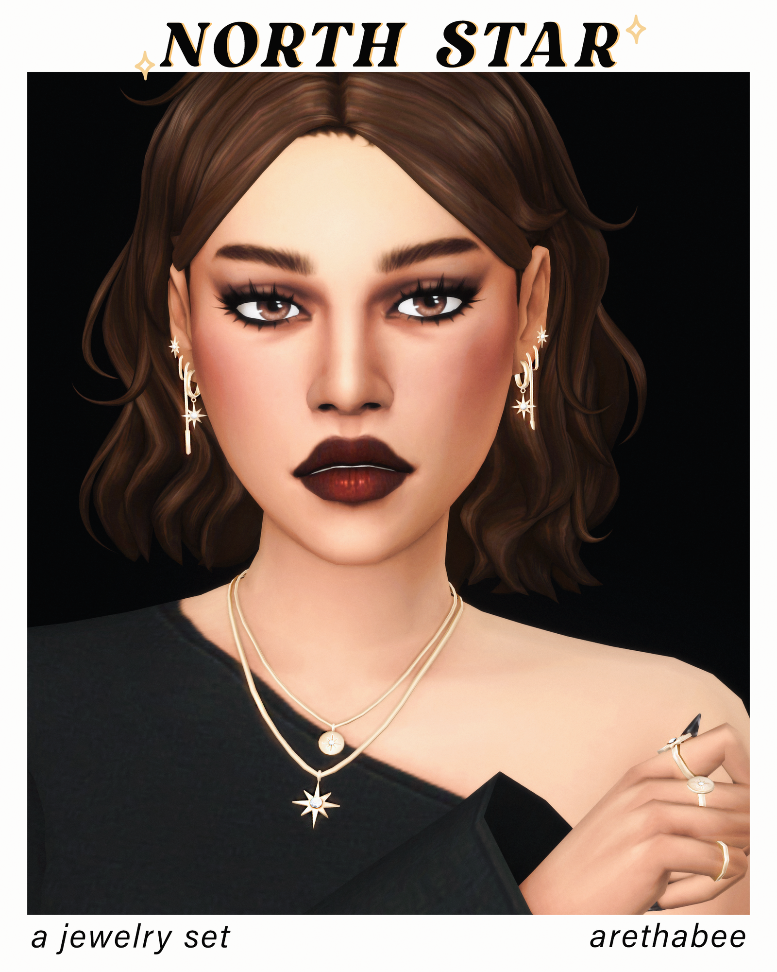 Star earrings, necklace and rings from arethabee&rsquo;s North Star jewelry set