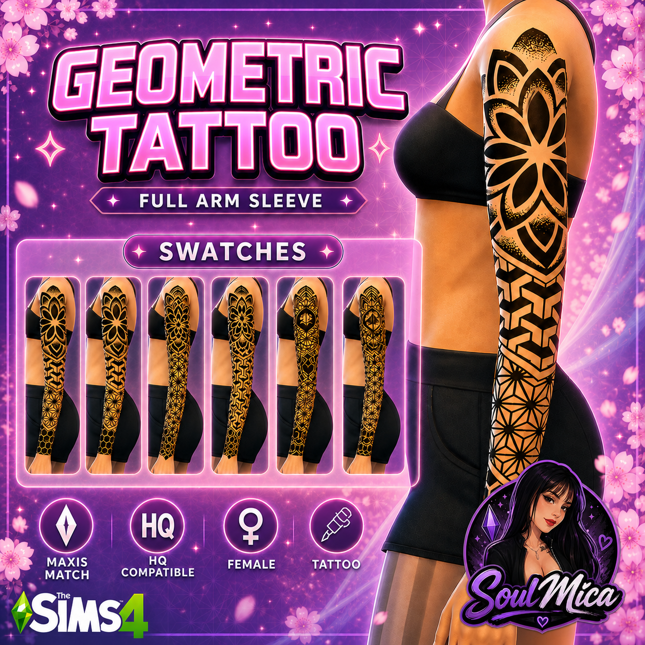 SoulMica official Geometric Tattoo preview for The Sims 4